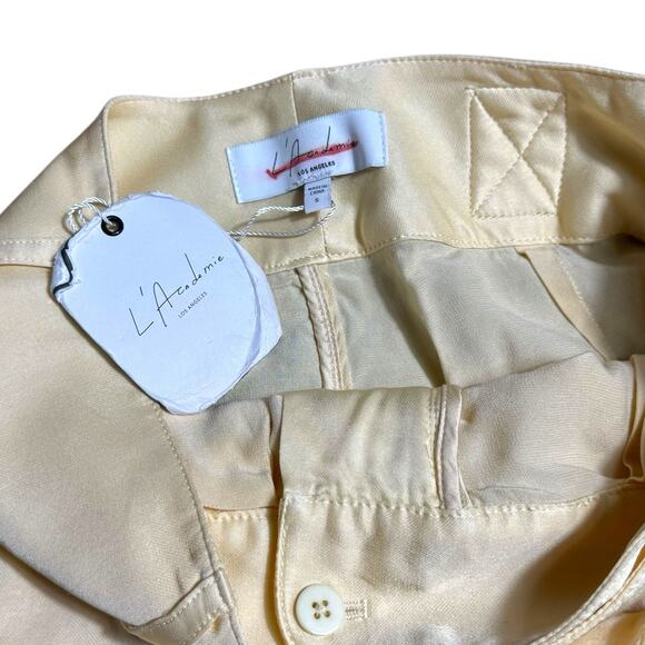 l'academie Mel Pants Belted Trousers Wide Leg Satin Beige Neutral Revolve NEW - Picture 5 of 8